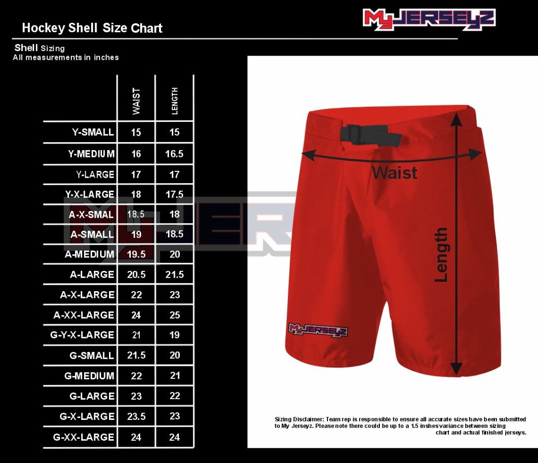 Hockey Pant Shell Size Chart