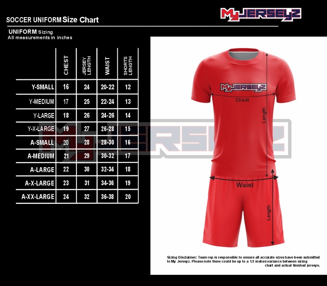 Soccer Jersey Size chart
